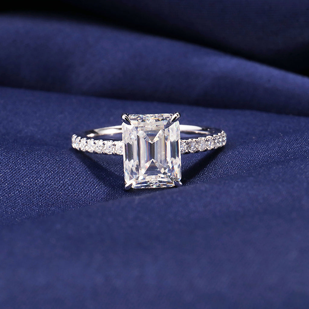 【ZHOYA】Sterling Silver Ring | Rectangle Cut Moissanite Diamond