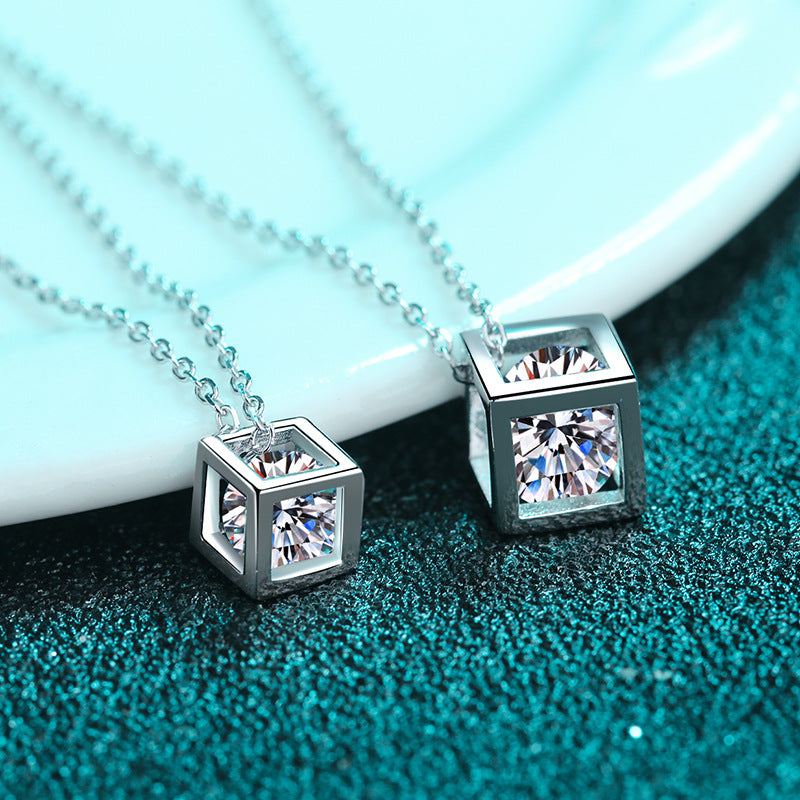 【ZHOYA】Moissanite necklace square shape S925 Silver pt950 gold plated