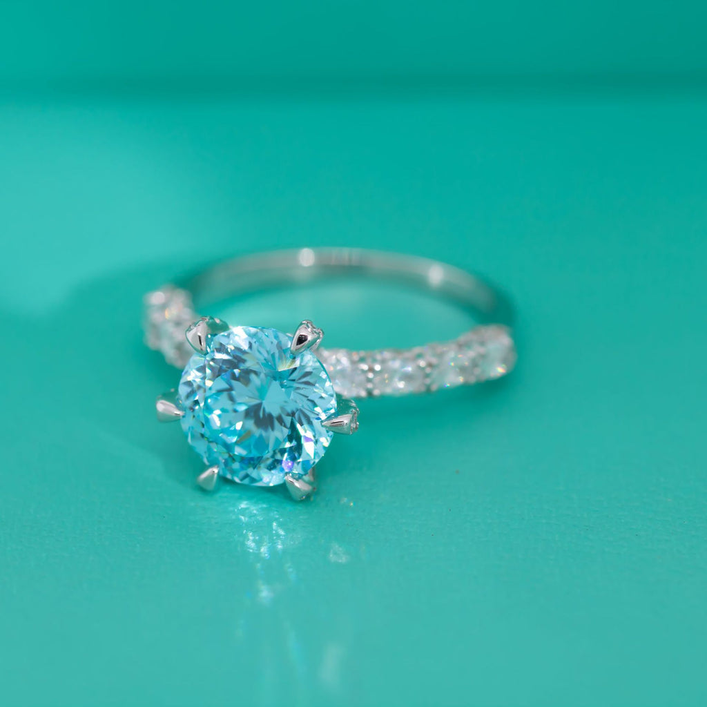 【ZHOYA】Ocean Blue Promise Ring Exquisite Wedding