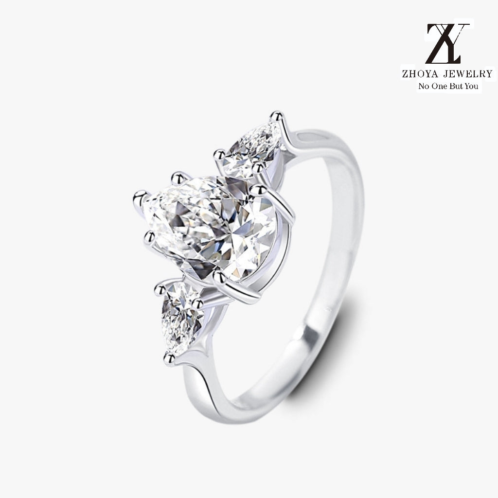 【ZHOYA】 Excellent Moissanite 2 CT S925 Silver Platinum Plated Ring