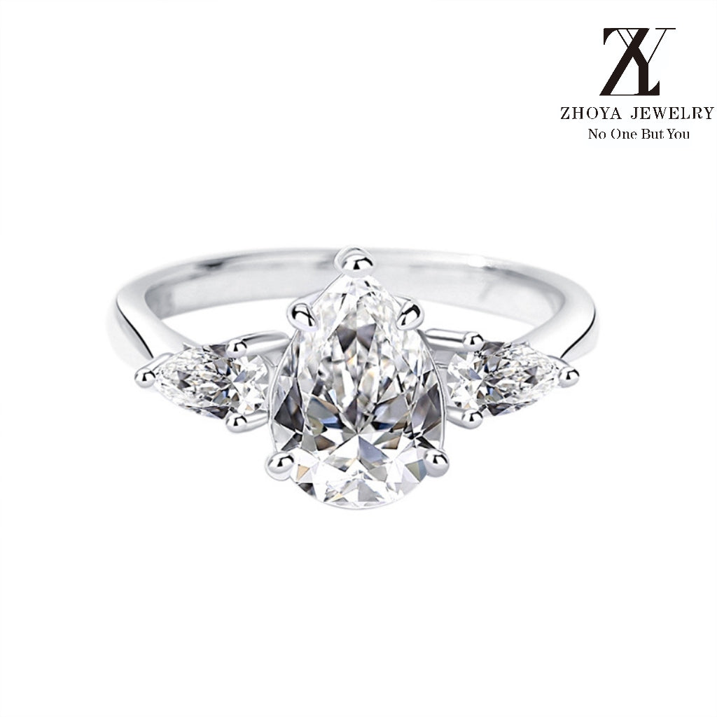 【ZHOYA】 Excellent Moissanite 2 CT S925 Silver Platinum Plated Ring