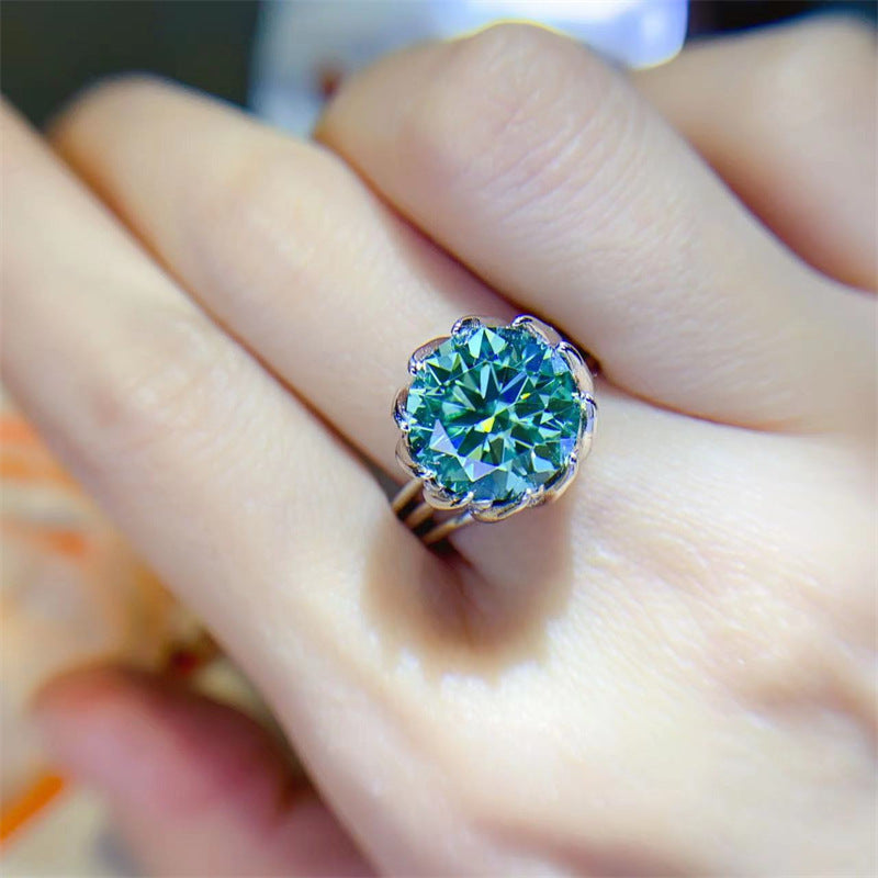 【ZHOYA】3-5CT Peacock Green Moissanite Ring in 925 Sterling Silver