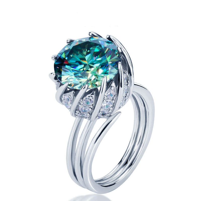 【ZHOYA】3-5CT Peacock Green Moissanite Ring in 925 Sterling Silver