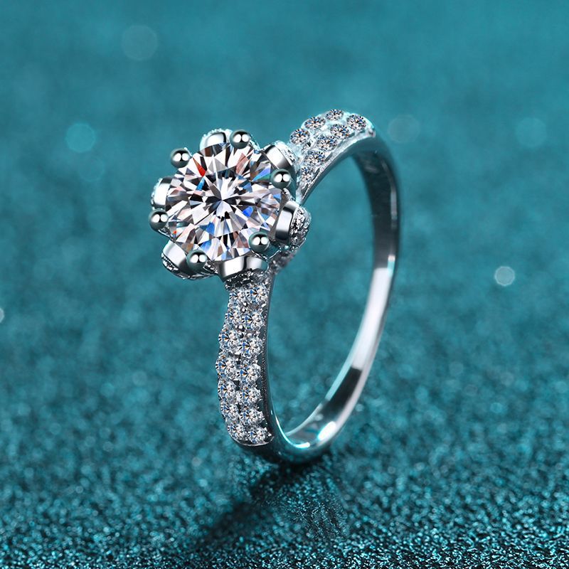 【ZHOYA】 1-2CT Moissanite 925 Sterling Silver Ring