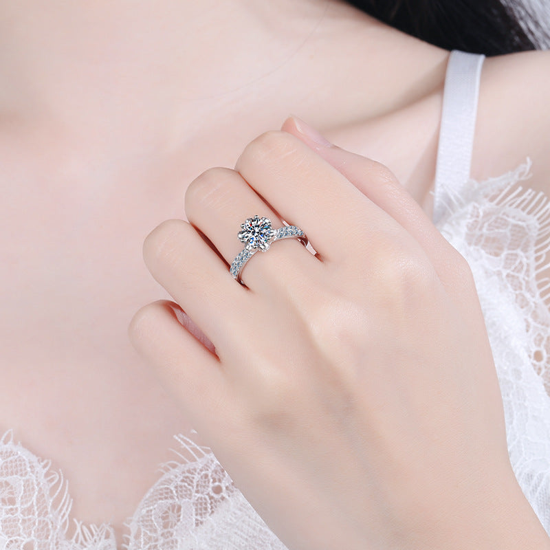 【ZHOYA】 1-2CT Moissanite 925 Sterling Silver Ring