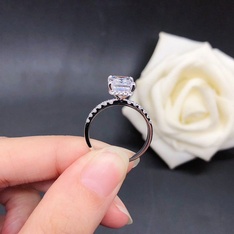 【ZHOYA】Sterling Silver Ring | Rectangle Cut Moissanite Diamond