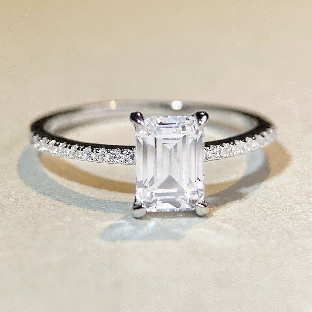 【ZHOYA】Sterling Silver Ring | Rectangle Cut Moissanite Diamond