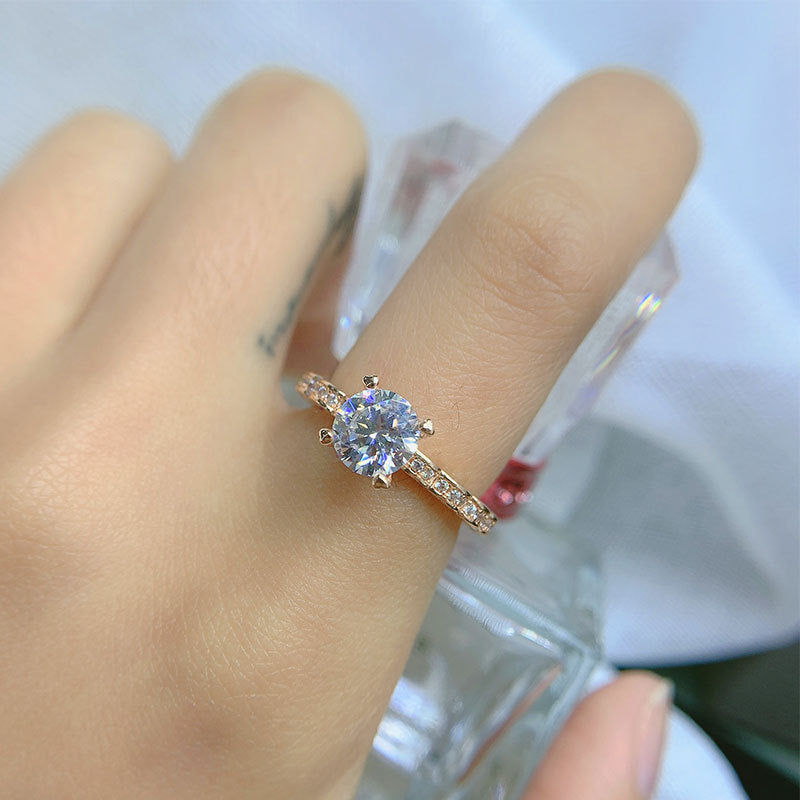 【ZHOYA】925 Sterling Silver  Asscher cut 1 carat Moissanite Ring   gold