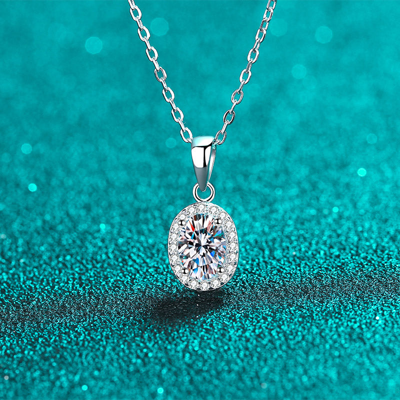 【ZHOYA】925 Sterling Silver Oval Moissanite necklace pt950 gold plated