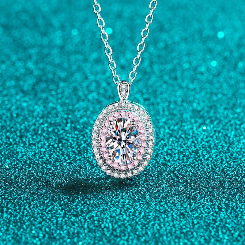 【ZHOYA】925 Sterling Silver 1 carat Moissanite Oval Pack Pendant  pt950  Rose Gold Plated