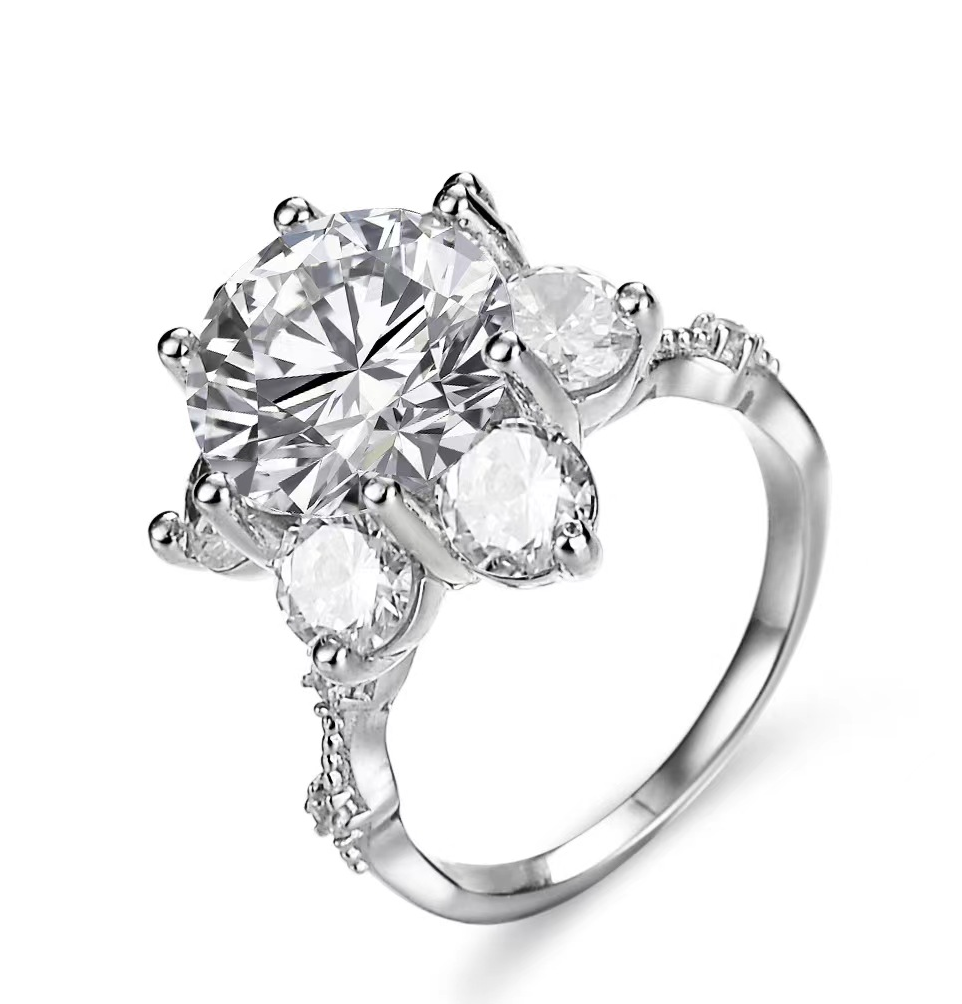 【ZHOYA】 Moissanite 5 CT S925 Silver Platinum Plated Ring