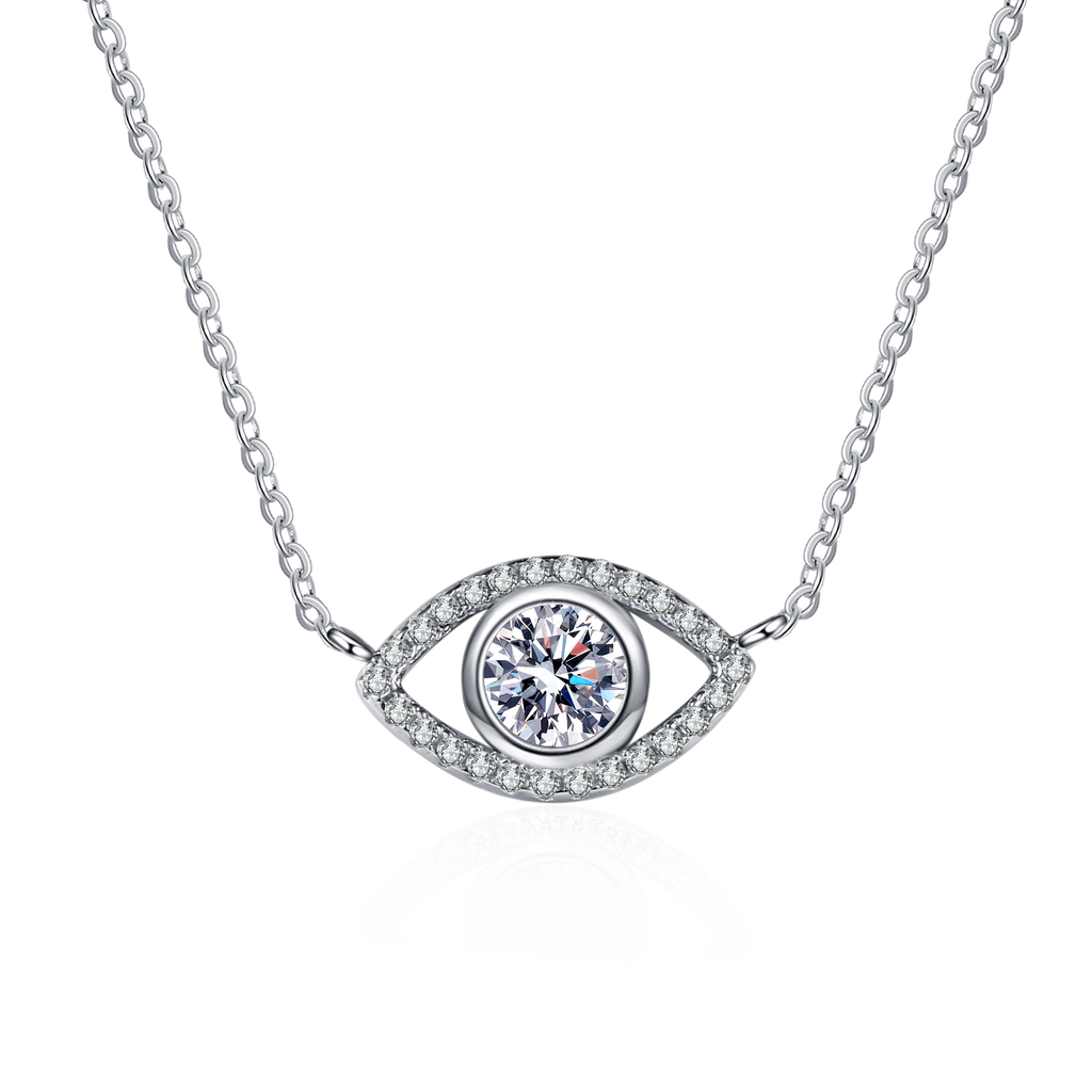 【ZHOYA】925 Silver Pendant Fashion unique Angel Eyes Moissanite inlaid necklace