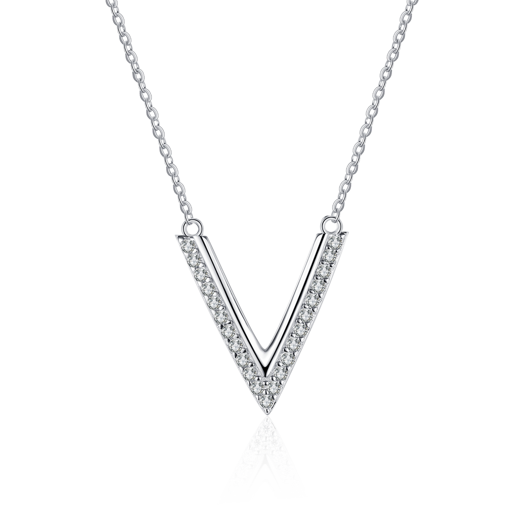 【ZHOYA】925 Silver V-shaped Moissanite micro-inlaid necklace ins style