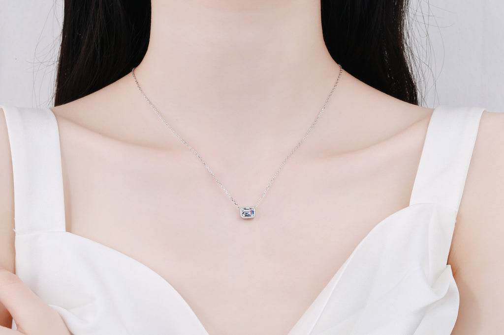 【ZHOYA】925 Sterling silver necklace sugar cube Moissanite  pt950 gold plated