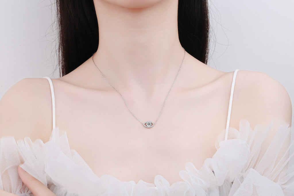 【ZHOYA】925 Silver Pendant Fashion unique Angel Eyes Moissanite inlaid necklace