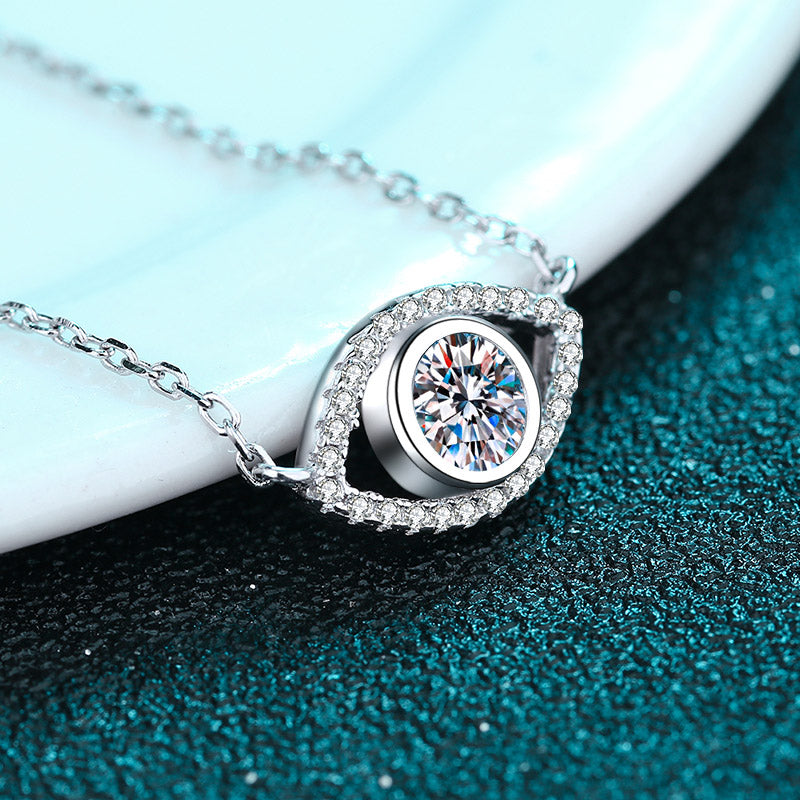 【ZHOYA】925 Silver Pendant Fashion unique Angel Eyes Moissanite inlaid necklace