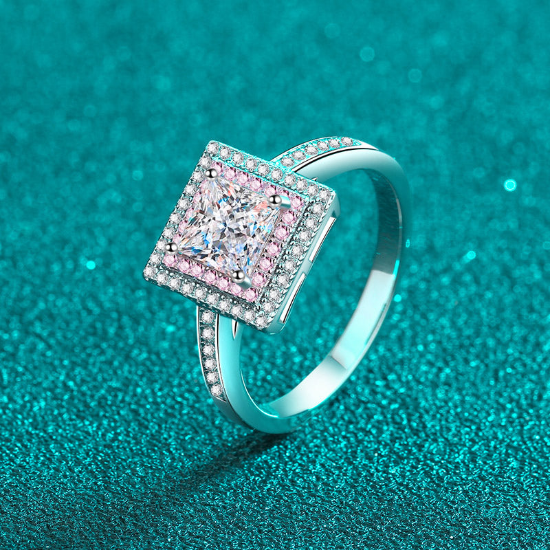 【ZHOYA】925 Sterling Silver Ring  1 carat Moissanite Sugar Cube Ring  pt950 Rose Gold plated