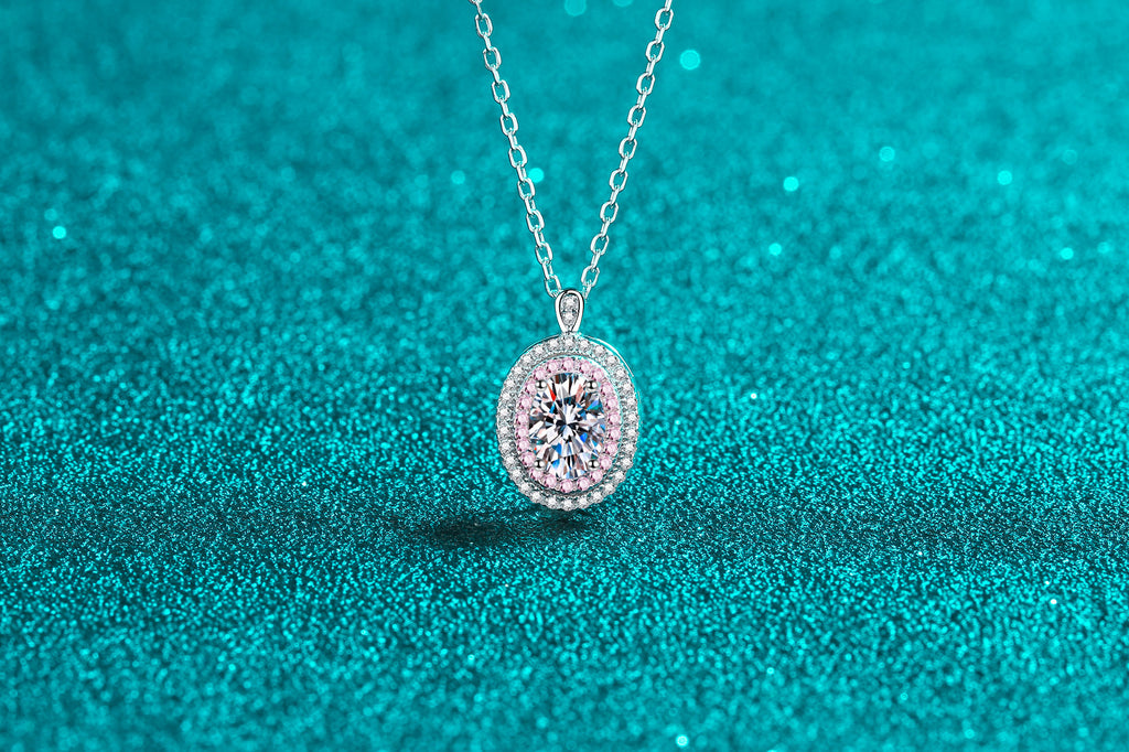 【ZHOYA】925 Sterling Silver 1 carat Moissanite Oval Pack Pendant  pt950  Rose Gold Plated