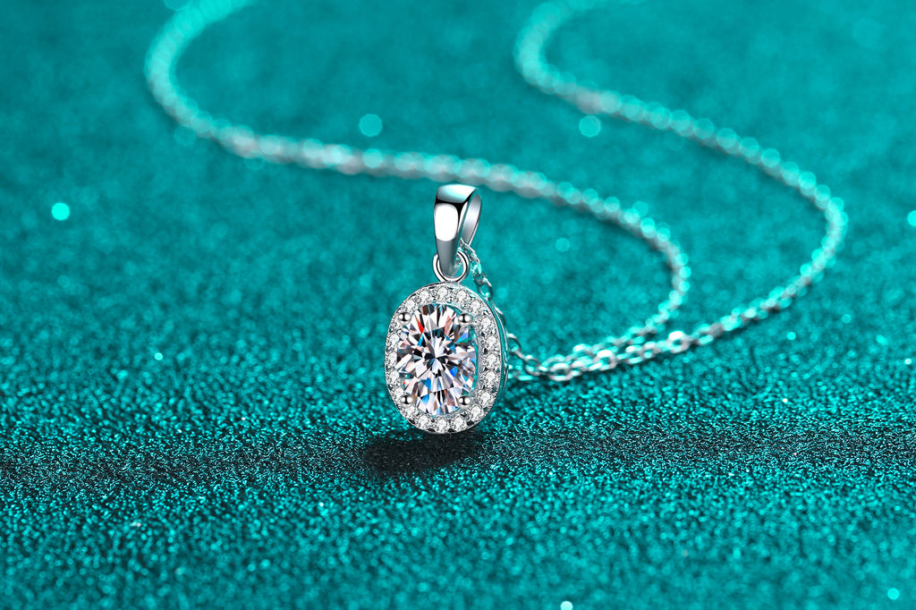 【ZHOYA】925 Sterling Silver Oval Moissanite necklace pt950 gold plated