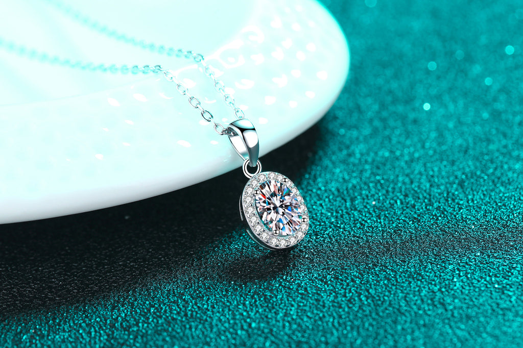 【ZHOYA】925 Sterling Silver Oval Moissanite necklace pt950 gold plated