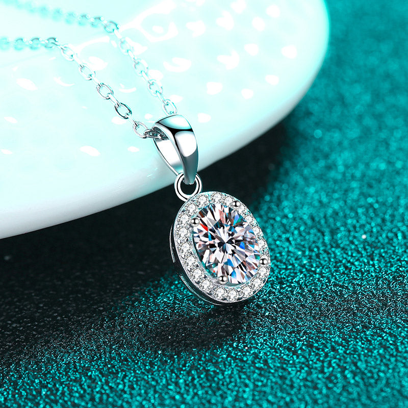 【ZHOYA】925 Sterling Silver Oval Moissanite necklace pt950 gold plated