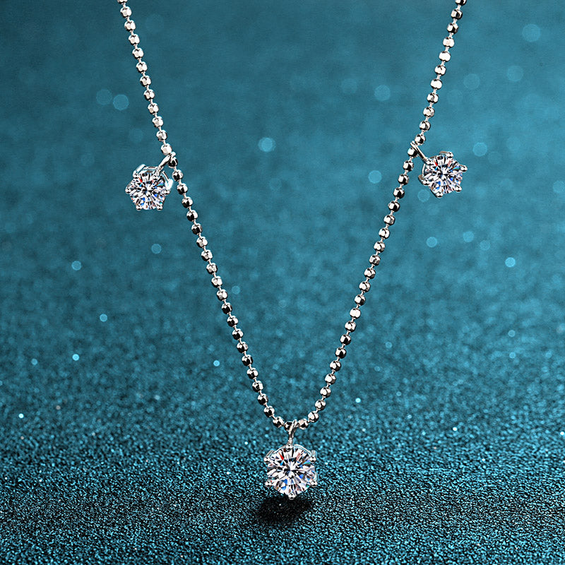 【ZHOYA】New 925 sterling silver necklace six claws 3.2 carat Moissanite full star necklace