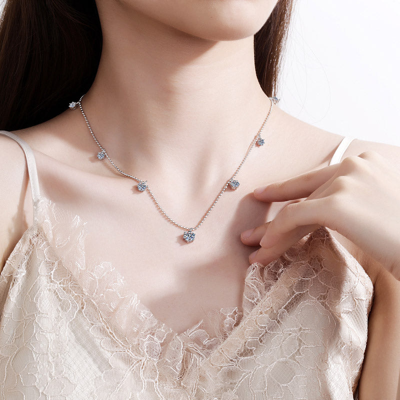 【ZHOYA】New 925 sterling silver necklace six claws 3.2 carat Moissanite full star necklace