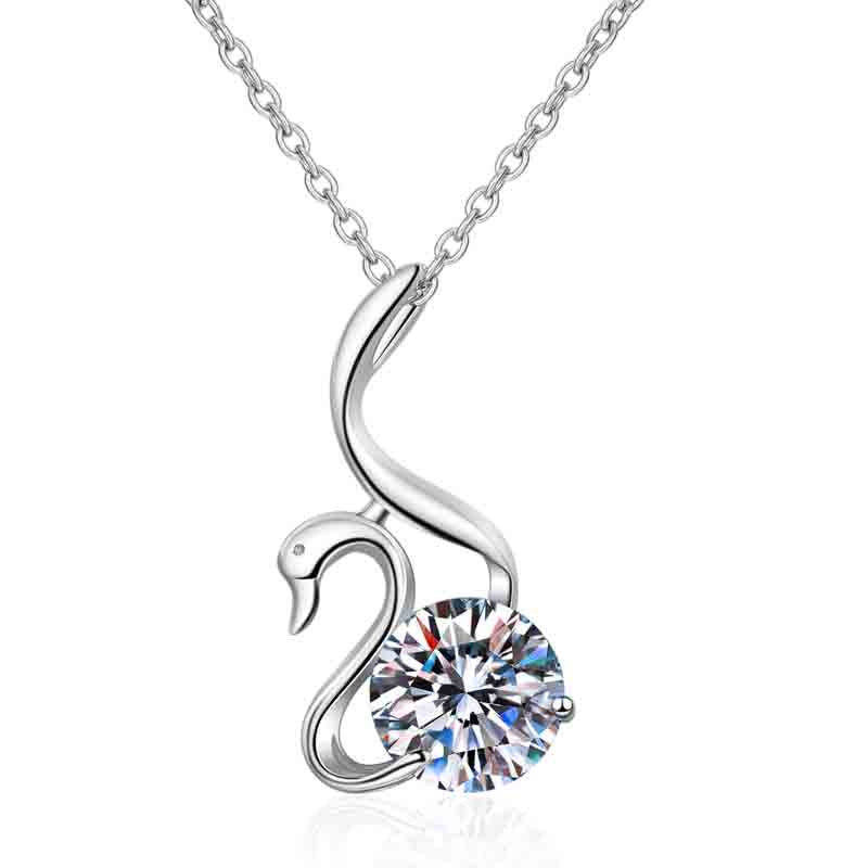 【ZHOYA】s925 Sterling Silver Necklace 2 carat Moissanite Diamond Swan Necklace