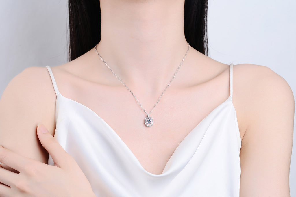 【ZHOYA】925 Sterling Silver 1 carat Moissanite Oval Pack Pendant  pt950  Rose Gold Plated