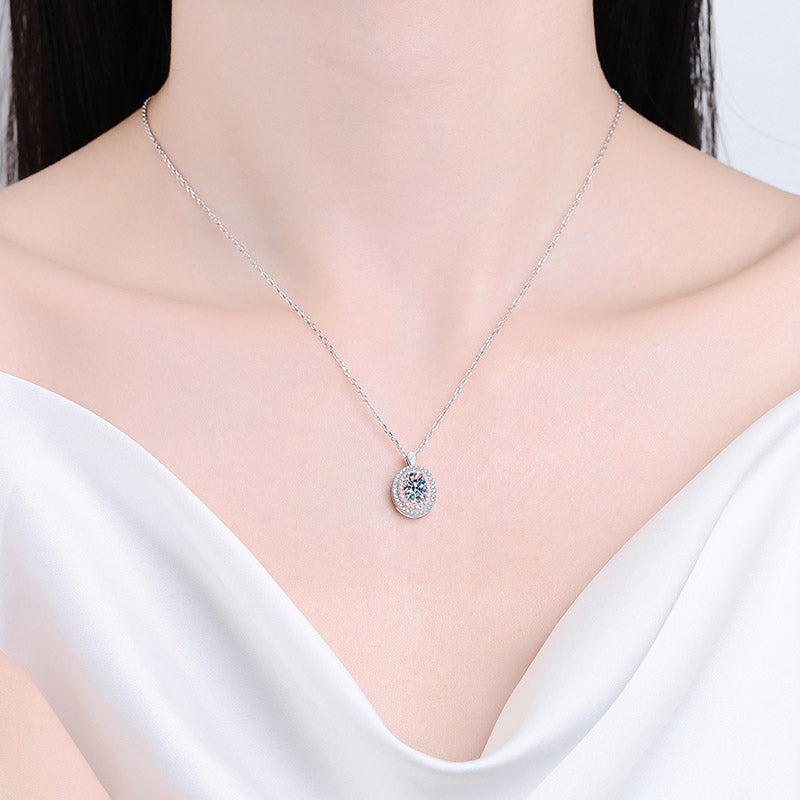 【ZHOYA】925 Sterling Silver 1 carat Moissanite Oval Pack Pendant  pt950  Rose Gold Plated