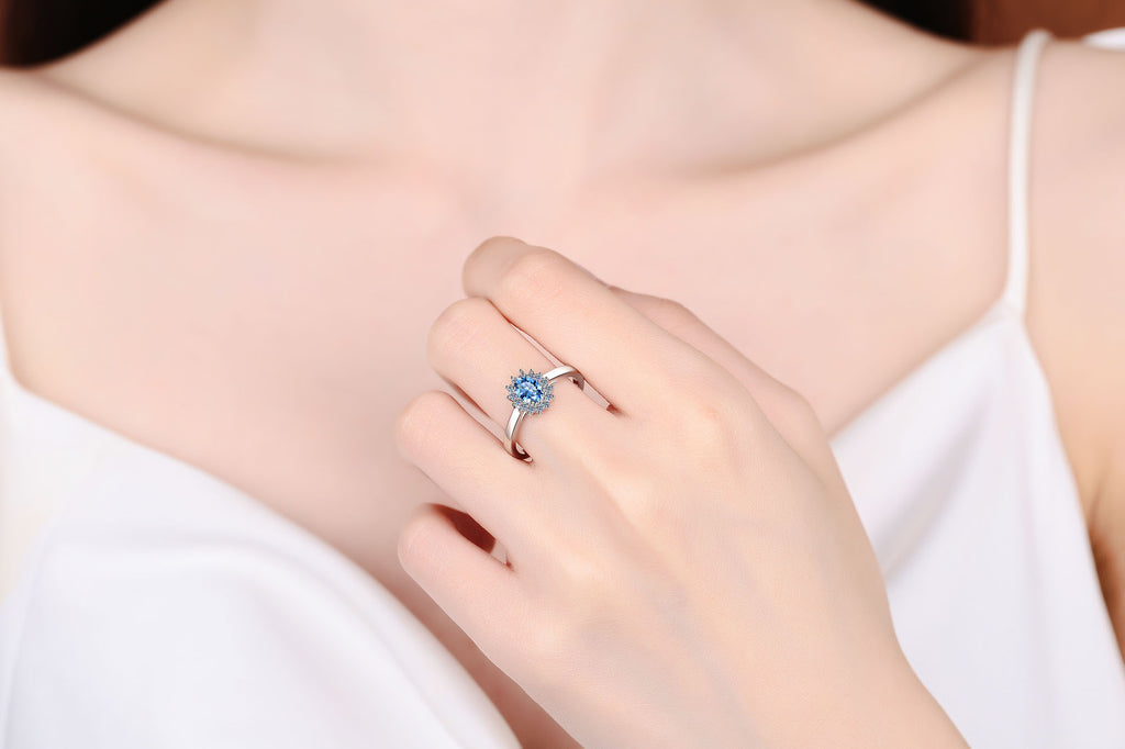 【ZHOYA】925 Sterling Silver Ring Royal Blue Moissanite Ring 50ctp pt950 gold plated