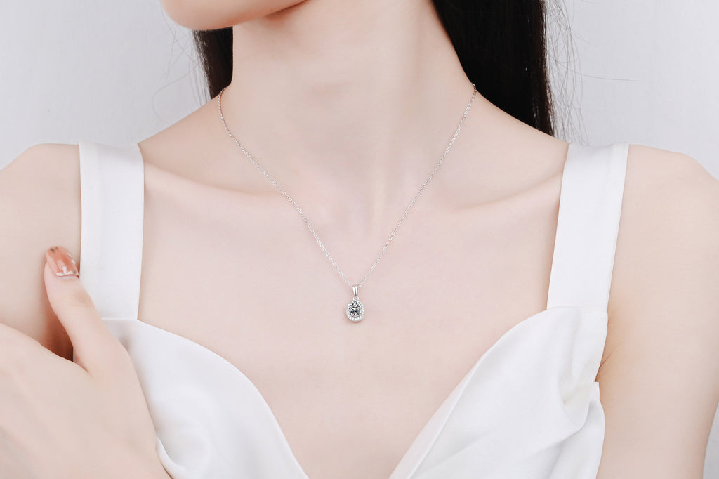 【ZHOYA】925 Sterling Silver Oval Moissanite necklace pt950 gold plated