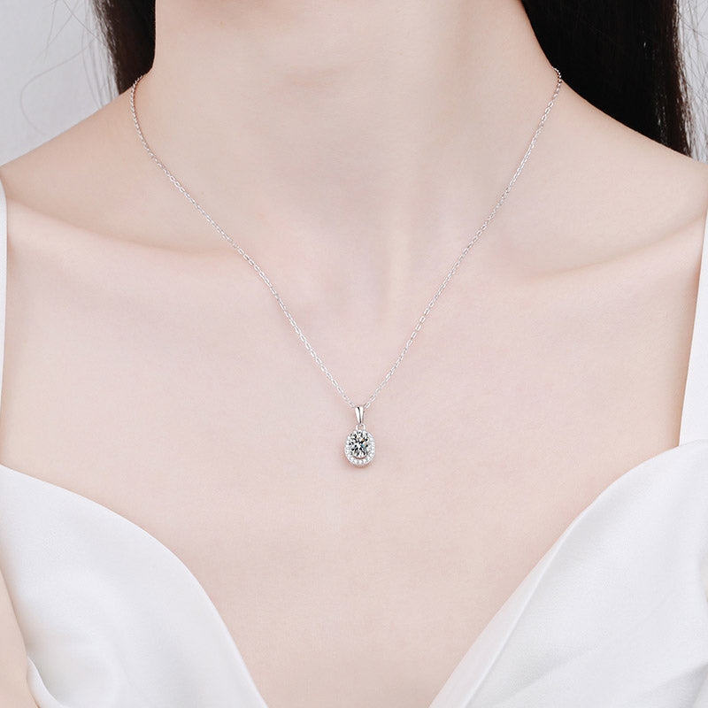 【ZHOYA】925 Sterling Silver Oval Moissanite necklace pt950 gold plated