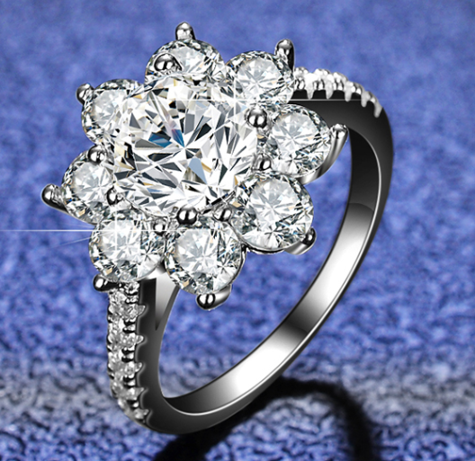 【ZHOYA】 Unique Marquise Shape Moissanite 1 CT S925 Silver Platinum Plated Ring