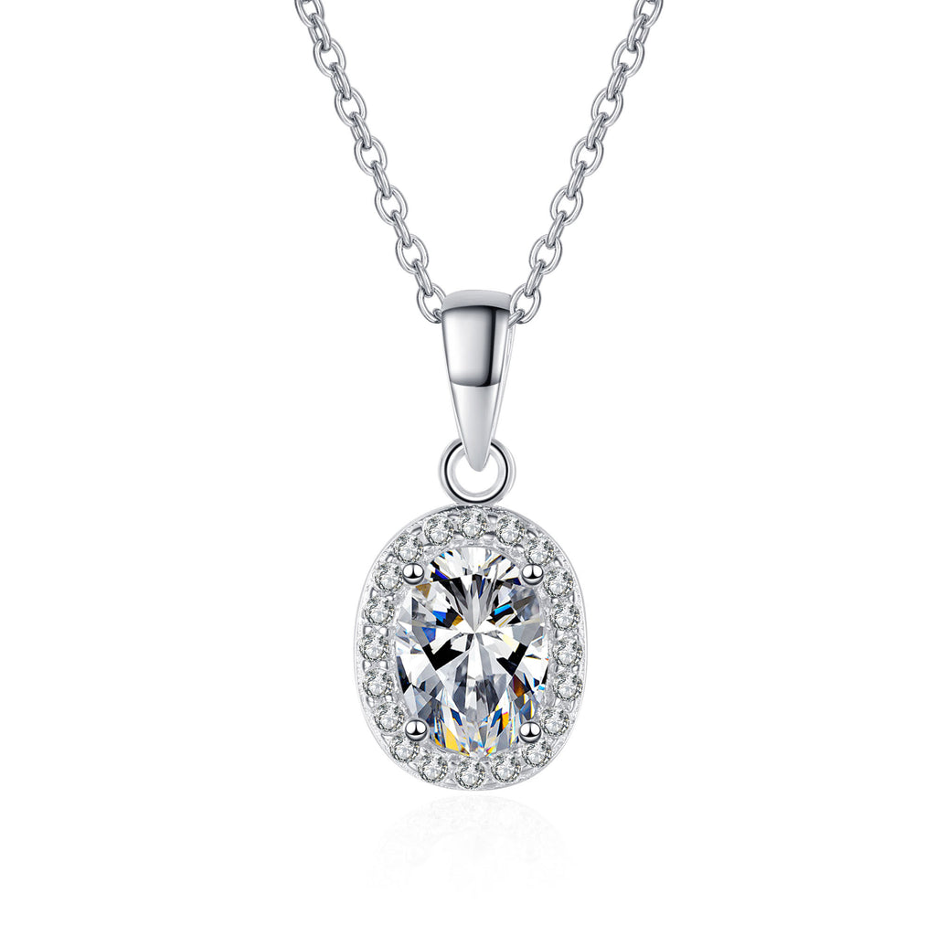 【ZHOYA】925 Sterling Silver Oval Moissanite necklace pt950 gold plated