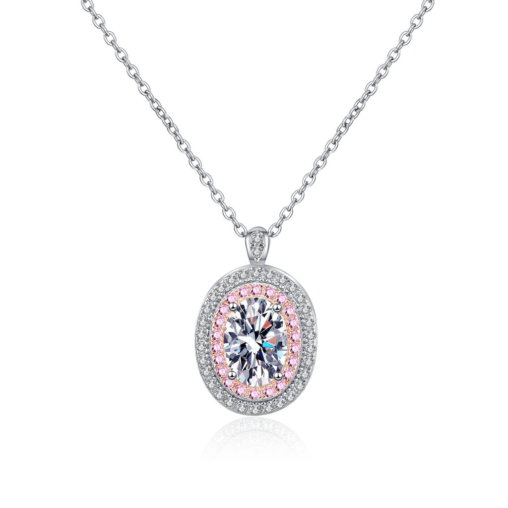 【ZHOYA】925 Sterling Silver 1 carat Moissanite Oval Pack Pendant  pt950  Rose Gold Plated