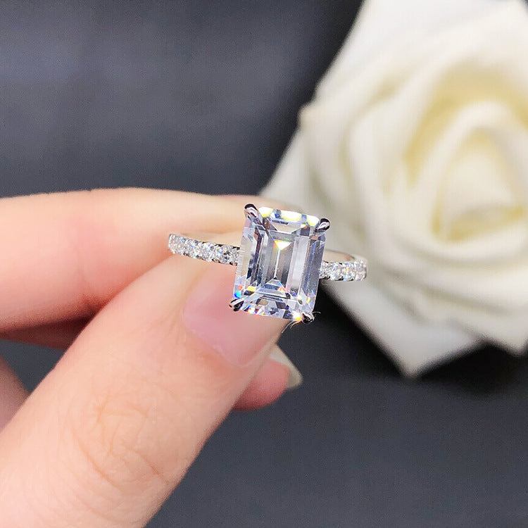 【ZHOYA】Sterling Silver Ring | Rectangle Cut Moissanite Diamond