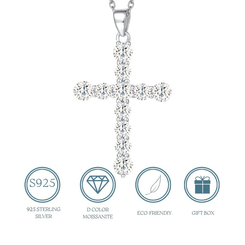 【ZHOYA】 Cross 0.8 CT 925 Sterling Silver Moissanite Necklace