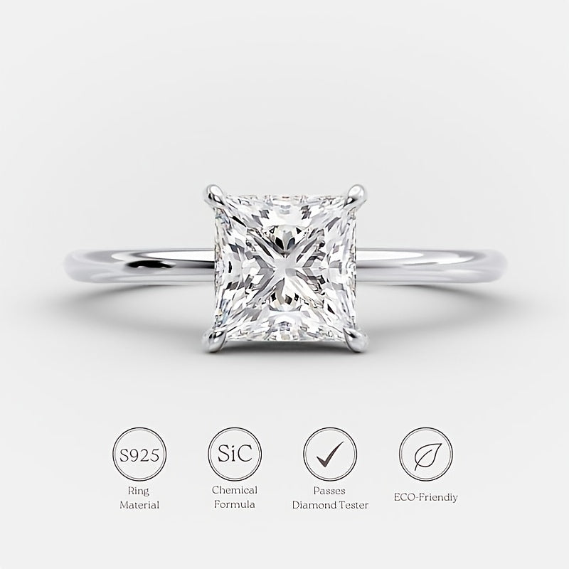 【ZHOYA】S925 Silver One Carat Moissanite Princess Engagement Rings