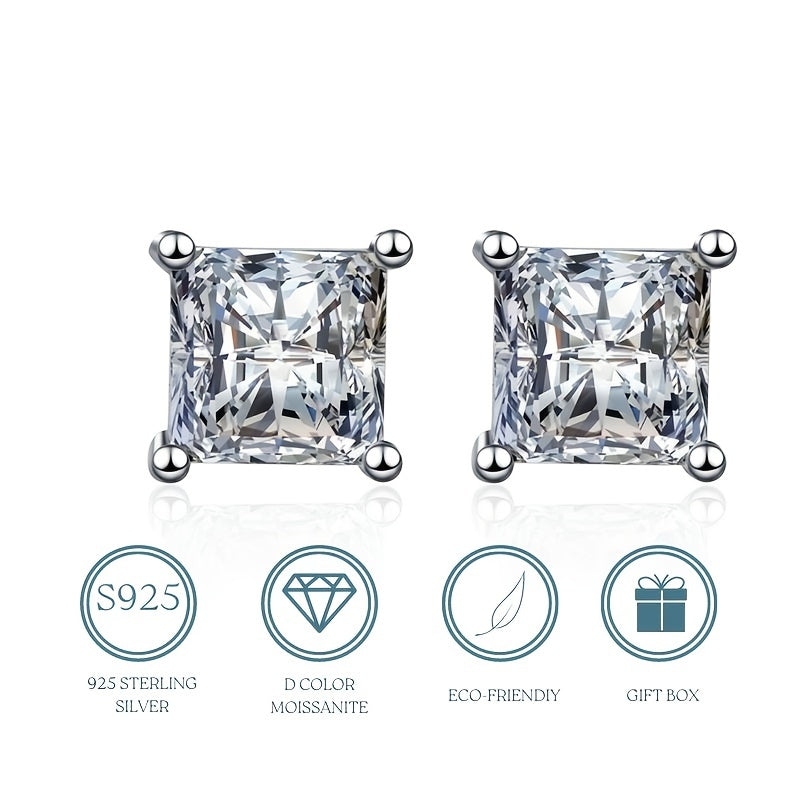 【ZHOYA】S925 Silver Classic Charm Square Moissanite Stud Earrings Timeless Design