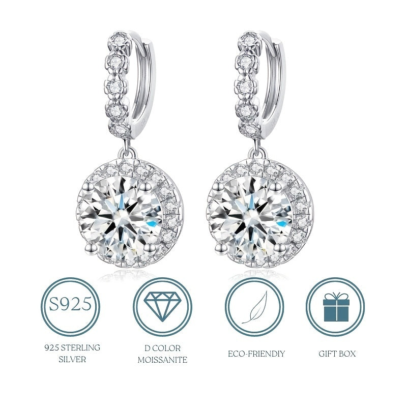 【ZHOYA】 S925 Silver Gleaming Grace Hoop Drop Dangle Earring - Moissanite, Hypoallergenic