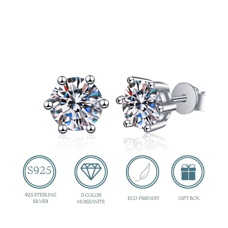 【ZHOYA】 S925 Silver Stud Earrings Classic Six Prongs