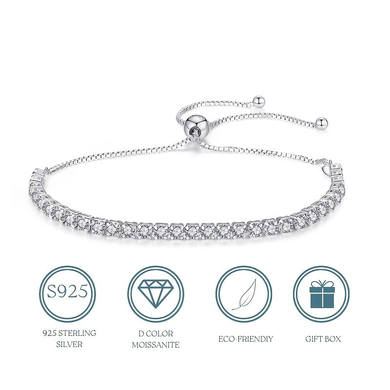 【ZHOYA】 Sparkle Tennis Silver Moissanite Bracelet