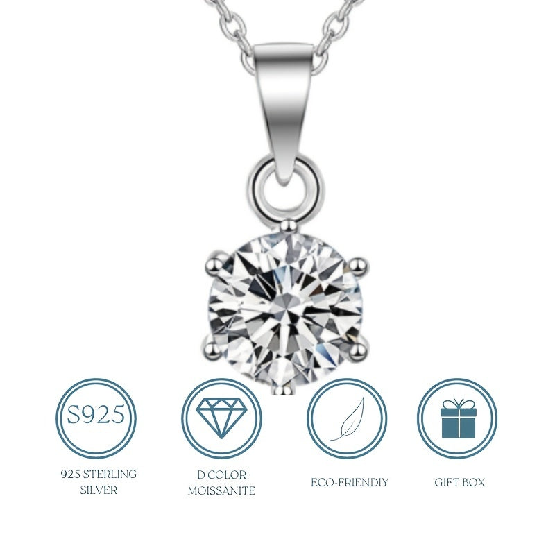 【ZHOYA】 Moissanite Pendant Necklace | Sterling Silver Ideal Cut