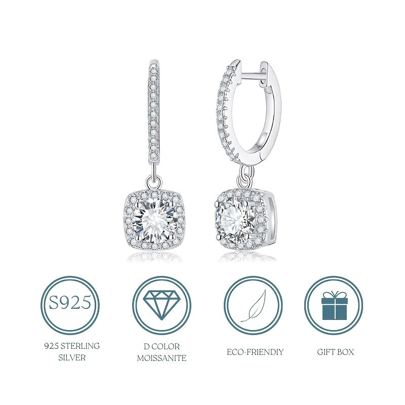 【ZHOYA】 S925 Silver Moissanite Hanging Drop Diamond Earrings For Women