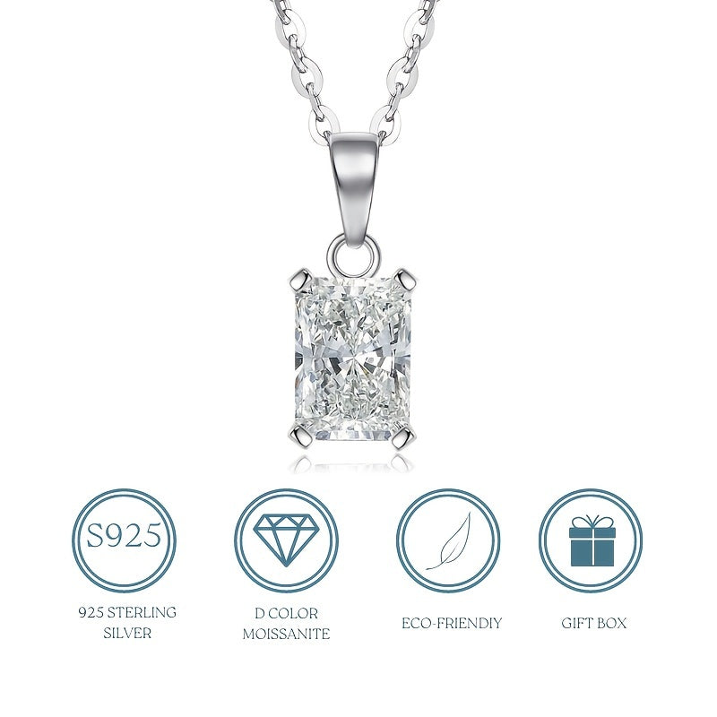 【ZHOYA】 Radiant Cut 925 Sterling Silver Moissanite Necklace