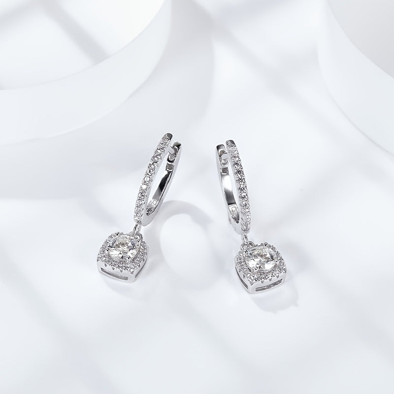 【ZHOYA】 S925 Silver Moissanite Hanging Drop Diamond Earrings For Women