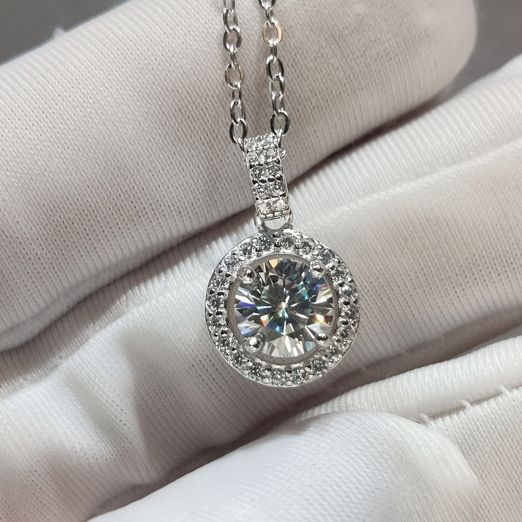 【ZHOYA】 Round 10 CT 925 Sterling Silver Moissanite Necklace