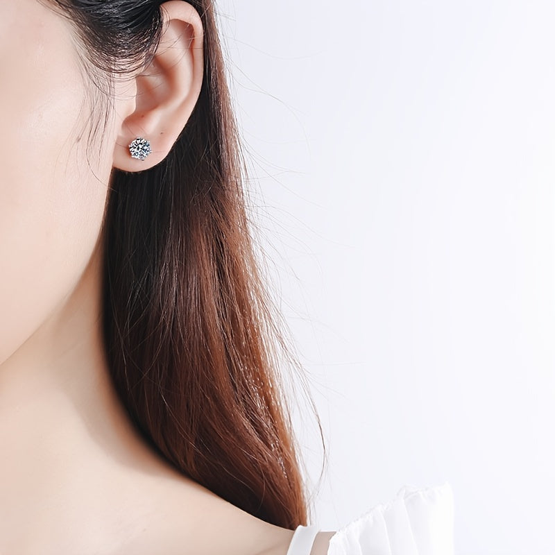 【ZHOYA】 S925 Silver Stud Earrings Classic Six Prongs