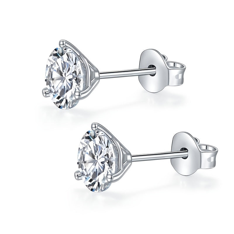 【ZHOYA】S925 Silver Moissanite Stud Earrings Three Pronged Round Versatile